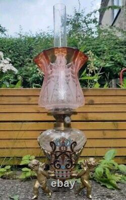 THREE Gorgeous Victorian Amber Peach Oil Lamp Shades, 2½ Inch Fitter