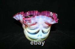 TS Victorian Opalescent Cranberry & Vaseline Pulled Drape Oil Lamp Shade