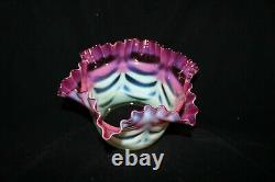 TS Victorian Opalescent Cranberry & Vaseline Pulled Drape Oil Lamp Shade