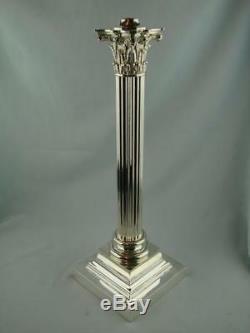 Tall 18.5 Victorian, Cast Brass, Silver Plated Corinthian Column Oil Lamp Base