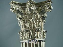 Tall 18.5 Victorian, Cast Brass, Silver Plated Corinthian Column Oil Lamp Base