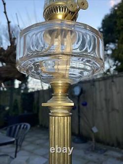 Tall Antique Victorian Cast Brass Corinthian Column Oil Lamp