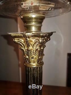 Tall Corinthian column oil lamp with a cut glass font
