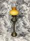 Tall Vintage Oil Lamp Brass Column Duplex Amber Aladdin Glass Shade Chimney