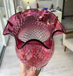 Tall tulip antique quilted cushion wavy top cranberry oil lamp shade