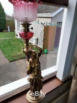 The goddess of wine victorian cranberry oil lamp mint condition a1 no damage