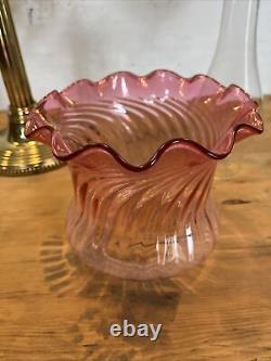 Twin Victorian Oil Lamp Cranberry Glass Shades