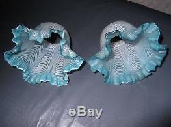 Two Victorian blue/aqua Nailsea Glass Peg Lamp Oil Lamp Shades. 5cm fit