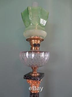Ultimate Antique Victorian(c1870)falks Marble Column Oil Lamp-etched Tulip Shade