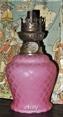 Unlisted Art Glass Cranberry DQMOP Antique Miniature Oil Lamp Mint Fine Example