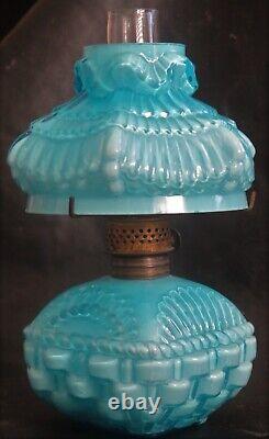 Unlisted Art Glass Cranberry DQMOP Antique Miniature Oil Lamp Mint Fine Example
