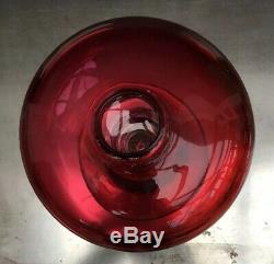 Unusual Hand Blown Antique Victorian Cranberry & Clear Glass Oil Lamp