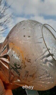 Unusual Victorian Amber Orange Etched Oil Lamp Shade Perfect Condition