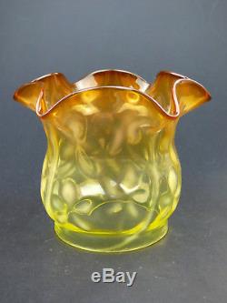 Uranium & orange glass shade with opalescent flowers 3¼ inch oil lamp Victorian