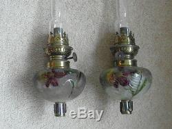 V RARE Pair of Beautiful Victorian Antique Piano / Peg Oil Lamps