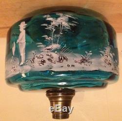 Victorial Mary Gregory Style Blue Oil Lamp Font