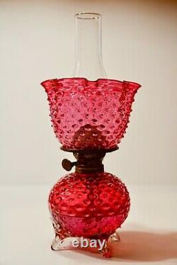 VICTORIAN ANTIQUE HOBNAIL OIL LAMP HANDBLOWN GLASS 1800's