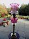 Victorian Cranberry Brass Spiral Column Duplex Oil Lamp