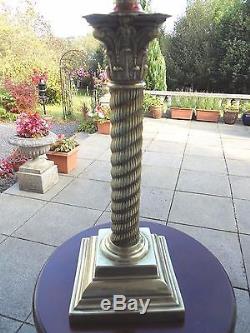 Victorian Cranberry Brass Spiral Column Duplex Oil Lamp