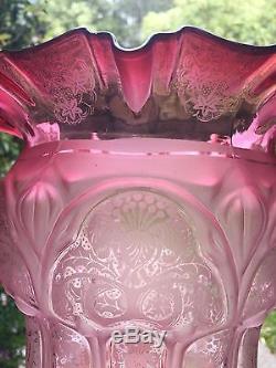 Victorian Cranberry Etched & Embossed Duplex Oil Lamp Shade