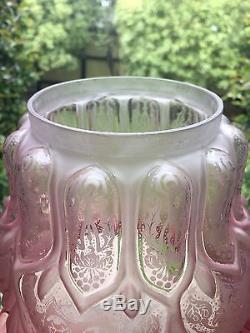 Victorian Cranberry Etched & Embossed Duplex Oil Lamp Shade