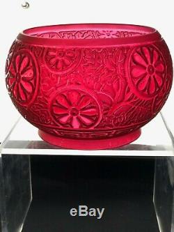 VICTORIAN Cranberry Glass Embossed Oil Lamp Shade Duplex