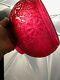 VICTORIAN Cranberry Glass Oil Lamp Shade Duplex Embossed Paraffin Lamp Shade Glo