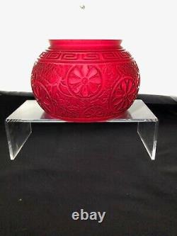 VICTORIAN Cranberry Glass Oil Lamp Shade Duplex Embossed Paraffin Lamp Shade Glo