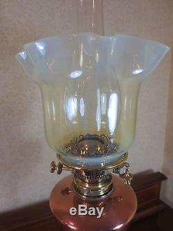 Victorian Duplex Oil Lamp W A S Benson Hinks With Original Vaseline Glass Shade