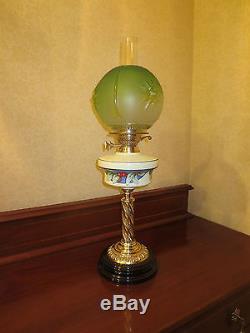 Victorian Duplex Table Oil Lamp Complete With Original Green Oil Lamp Shade