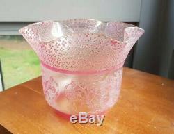 VICTORIAN French Relief Pink Glass Embossed crystal etched oil lamp shade 4 inch