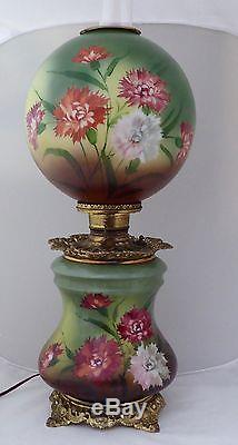 VICTORIAN GONE WITH THE WIND Oil-to-Electric Lamp. BOTH Globes Light. 28T. 1870