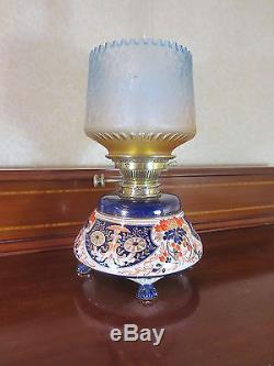 Victorian Hinks Duplex Oil Lamp With Blue Shade Imari By Taylor Tunnicliffe