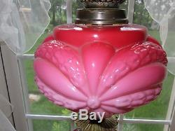Victorian Moulded Cranberry Pink Parlor Banquet Art Glass Oil Lamp Art Nouveau