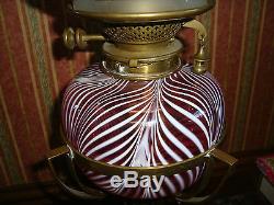 Victorian Oil Lamp Arts And Crafts Brass Base Swirl Font Hicks Duplex