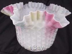 VICTORIAN QUILTED SATIN GLASS OIL LAMP SHADE. DUPLEX 4 fit. RARE ITEM