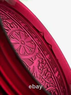 VICTORIAN Ruby Red Glass Embossed Oil Lamp Shade Duplex