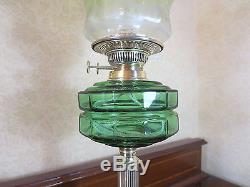 VICTORIAN VERITAS DUPLEX OIL LAMP COMPLETE WITH ORIGINAL GREEN OIL LAMP SHADE