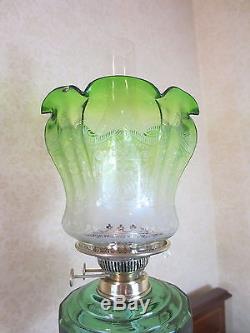 VICTORIAN VERITAS DUPLEX OIL LAMP COMPLETE WITH ORIGINAL GREEN OIL LAMP SHADE