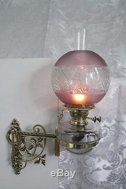 Victorian Wall / Bracket Ornate Brass Oil Lamp By Faulks & Stableman Vgc & Gwo