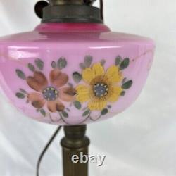 Veritas Victorian Etched Glass Shade Antique Electric Oil Lamp Pink