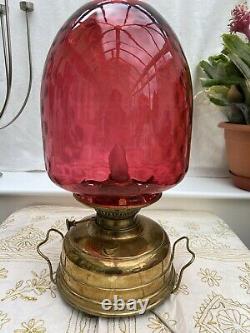 Veritas Victorian German Oil Lamp Church Heater Cranberry Shade Electric Conver^