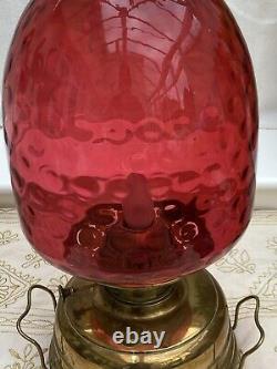 Veritas Victorian German Oil Lamp Church Heater Cranberry Shade Electric Conver^
