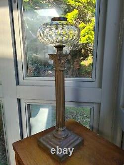 Very Heavy Hinks & Sons Facet Cut Glass Oil Lamp Font Base Brass 21mm undermount