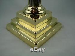 Very Heavy Tall Brass Corinthian Column Oil Lamp Base With Stepped Square Base