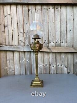 Very Large Antique Victorian c1880 Brass Corinthian Column Oil Lamp