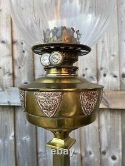 Very Large Antique Victorian c1880 Brass Corinthian Column Oil Lamp