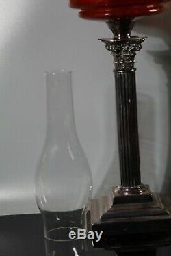 Very large Antique oil Lamp Silver plated Corinthian base