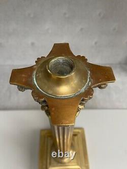 Very large brass corinthian column oil lamp base