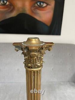 Very large brass corinthian column oil lamp base